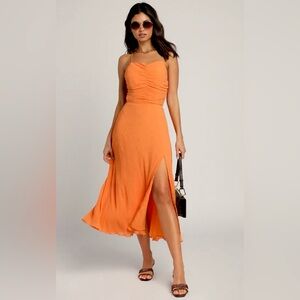 NEW Lulu’s View From the Top Orange Plisse Sleeveless Lace-Up Midi Dress